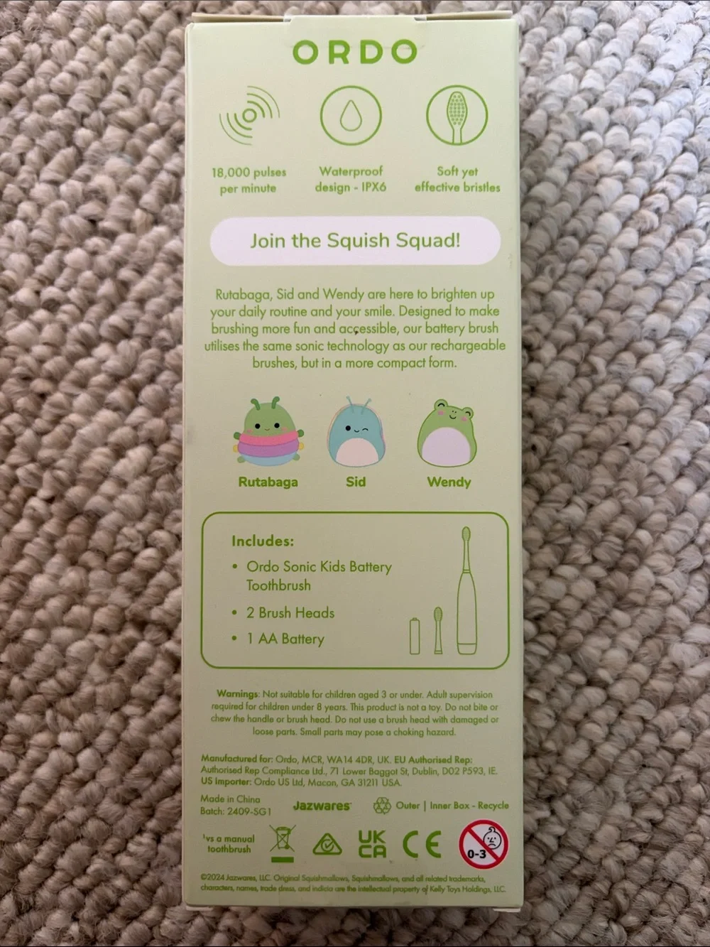 SQUISMELLOW Sonic Kids Battery Toothbrush — Light Green